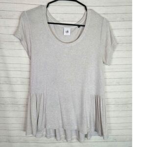CAbi Hangout Peplum Short Sleeve Tee in Heathered Oatmeal, sz Small